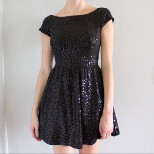 B. Darlin Black Sequin Cap Sleeve Fit and Flare